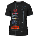 Blisscorners Black Pet Veterinarian Tool Uniform Personalized Name Veterinary 3D Tshirt