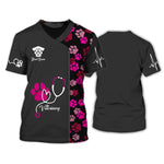Blisscorners Black Pink Animal Veterinarian Uniform Personalized Name Paw Pattern 3D Tshirt