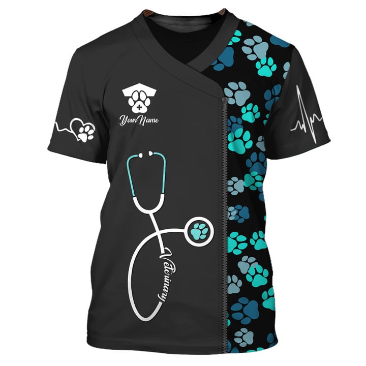 Blisscorners Green Animal Heart Beat Veterinarian Uniform Personalized Name 3D Tshirt