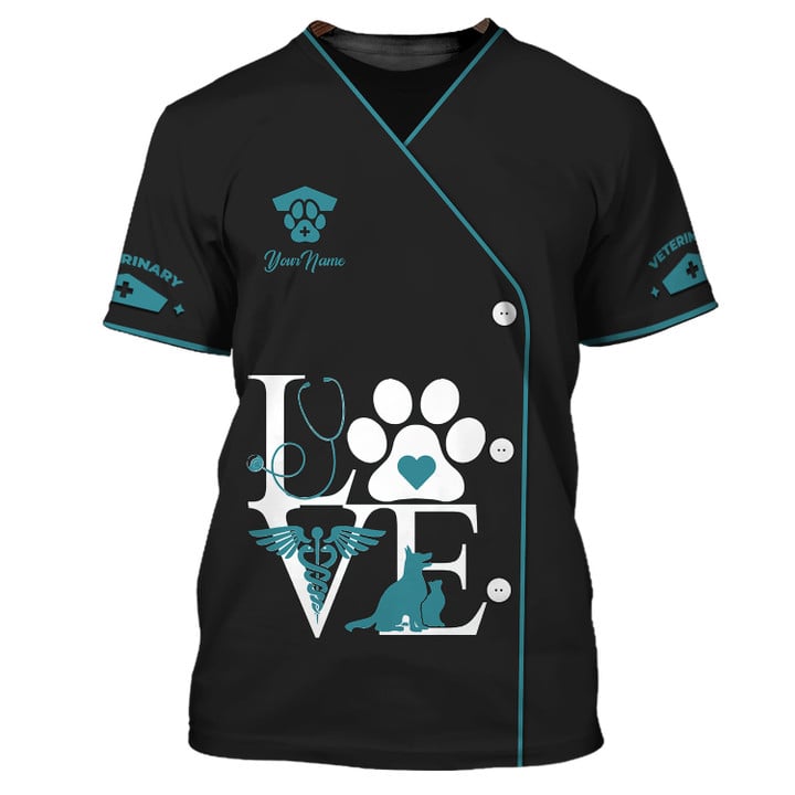 Blisscorners Green Pet Veterinarian Uniform Personalized Name 3D Tshirt, Love Veterinarian Pet Shirt
