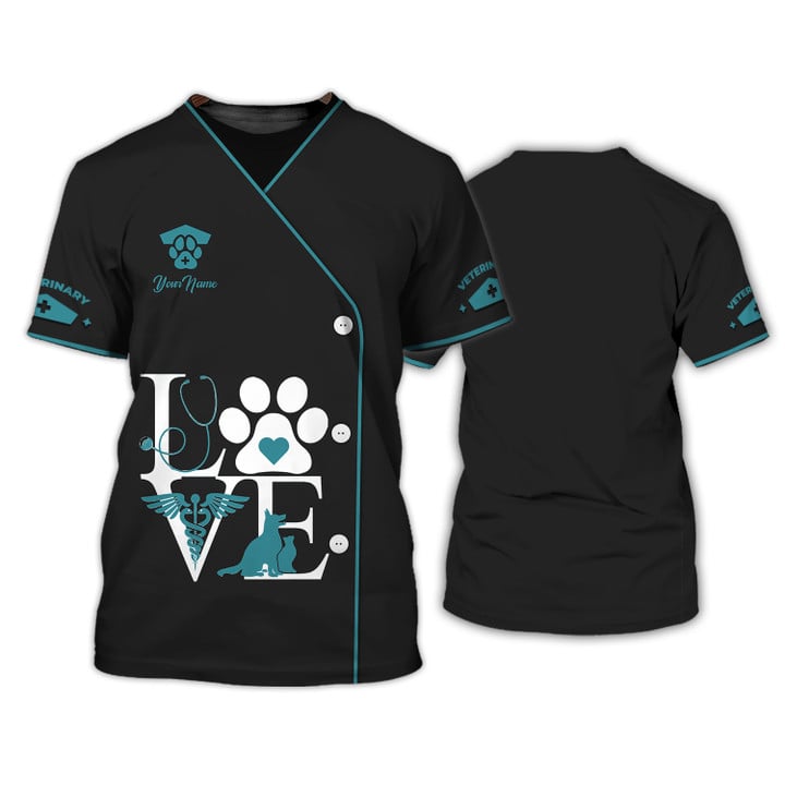 Blisscorners Green Pet Veterinarian Uniform Personalized Name 3D Tshirt, Love Veterinarian Pet Shirt
