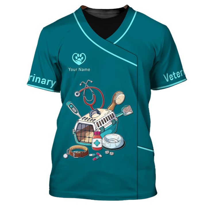 Blisscorners Pet Veterinarian Tool Uniform Personalized Name Veterinary 3D T-Shirt
