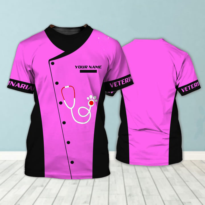 Blisscorners Veterinarian Uniform Black Pink Custom Name 3D Shirts (Non workwear)