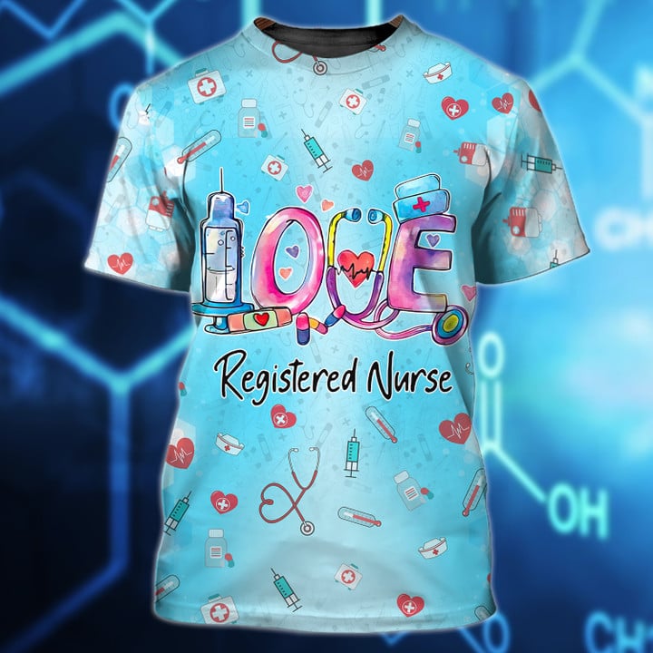 Blisscorners Personalized 3D Print Nursing Tools Pattern Nurse Shirt, Enrolled Nurse Love 3D Shirts