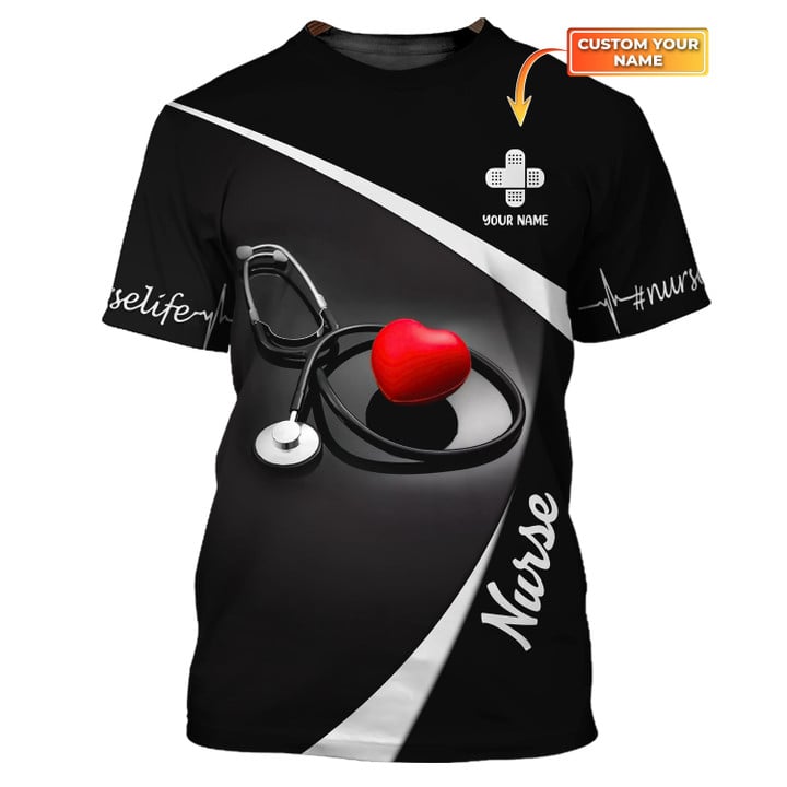 Blisscorners Nurse Heart 3D Tee Shirt Nursing Custom Tshirt, Perfect Shirt for Nurse, Nurse Heart Shirt