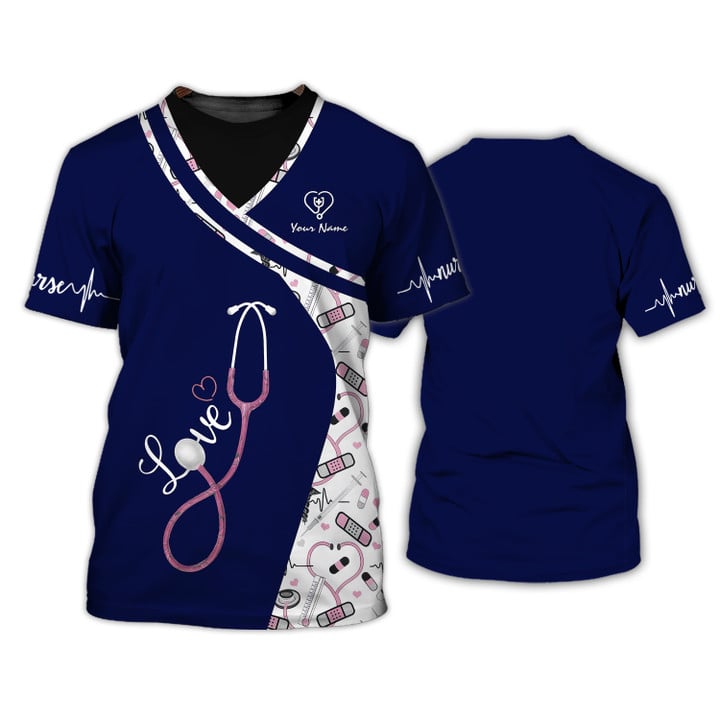 Blisscorners Navy Pattern Custom Nurse Uniform Nursing Tools 3D Shirts Nurse Tshirt, Nurse Clothing Shirt