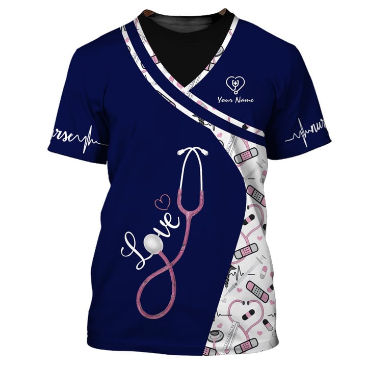 Blisscorners Navy Pattern Custom Nurse Uniform Nursing Tools 3D Shirts Nurse Tshirt, Nurse Clothing Shirt