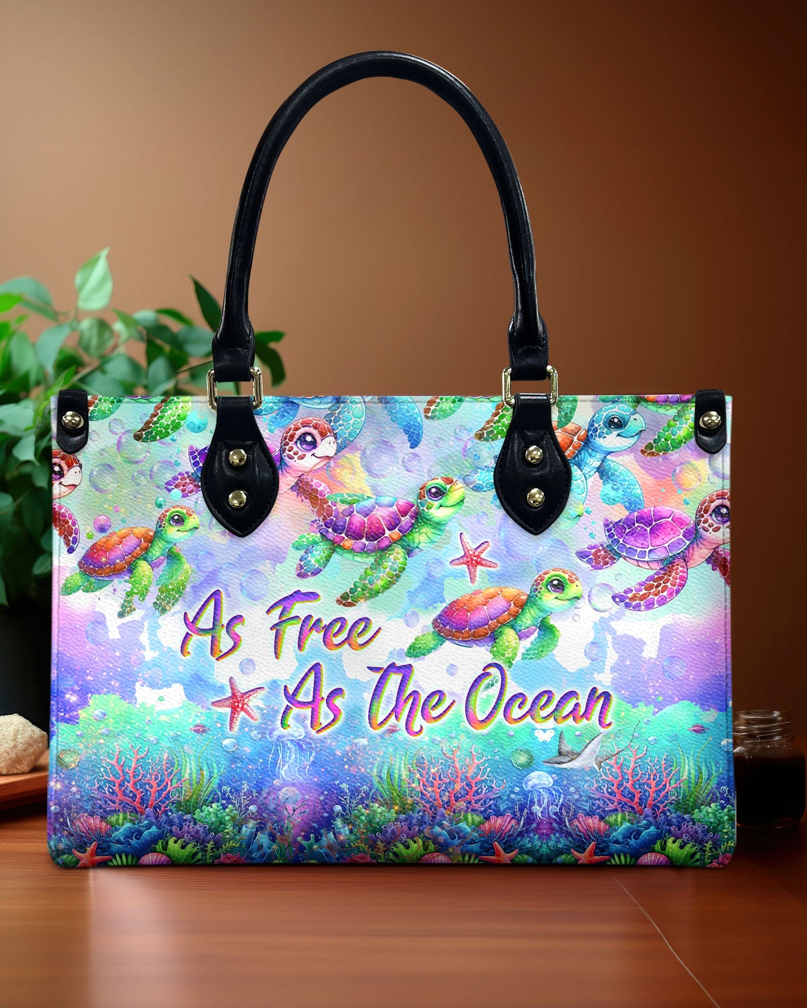 BLISSCORNERS AS FREE AS THE OCEAN TURTLE LEATHER HANDBAG