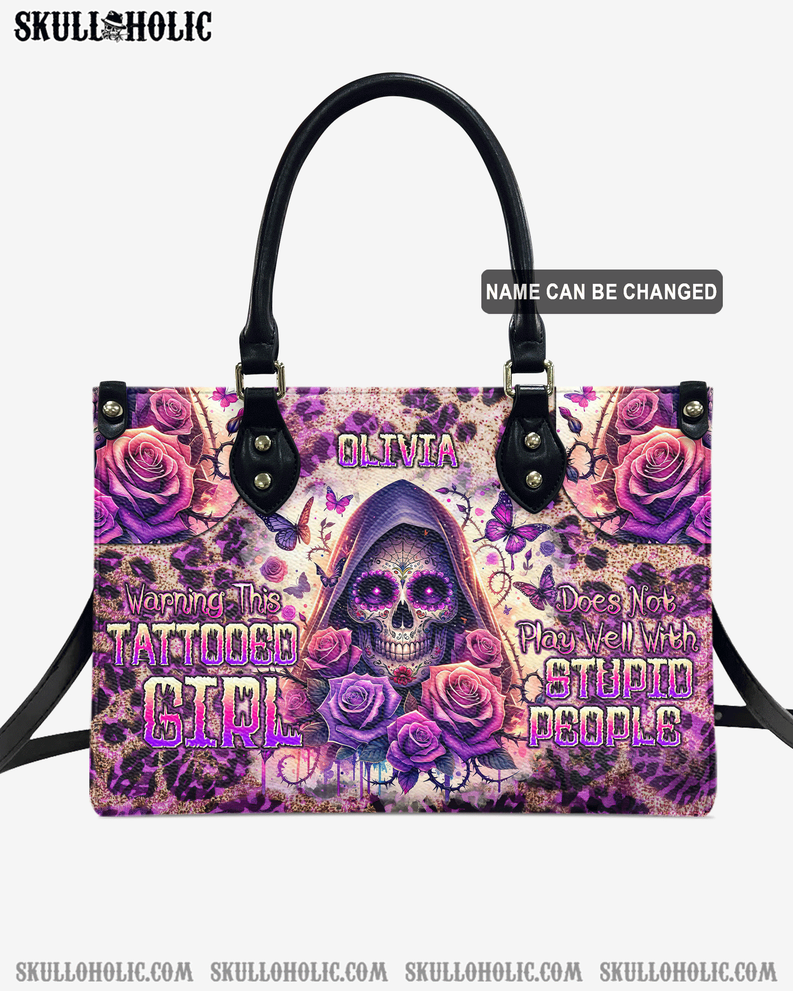 BLISSCORNERS WARNING THIS TATTOOED GIRL LEATHER HANDBAG