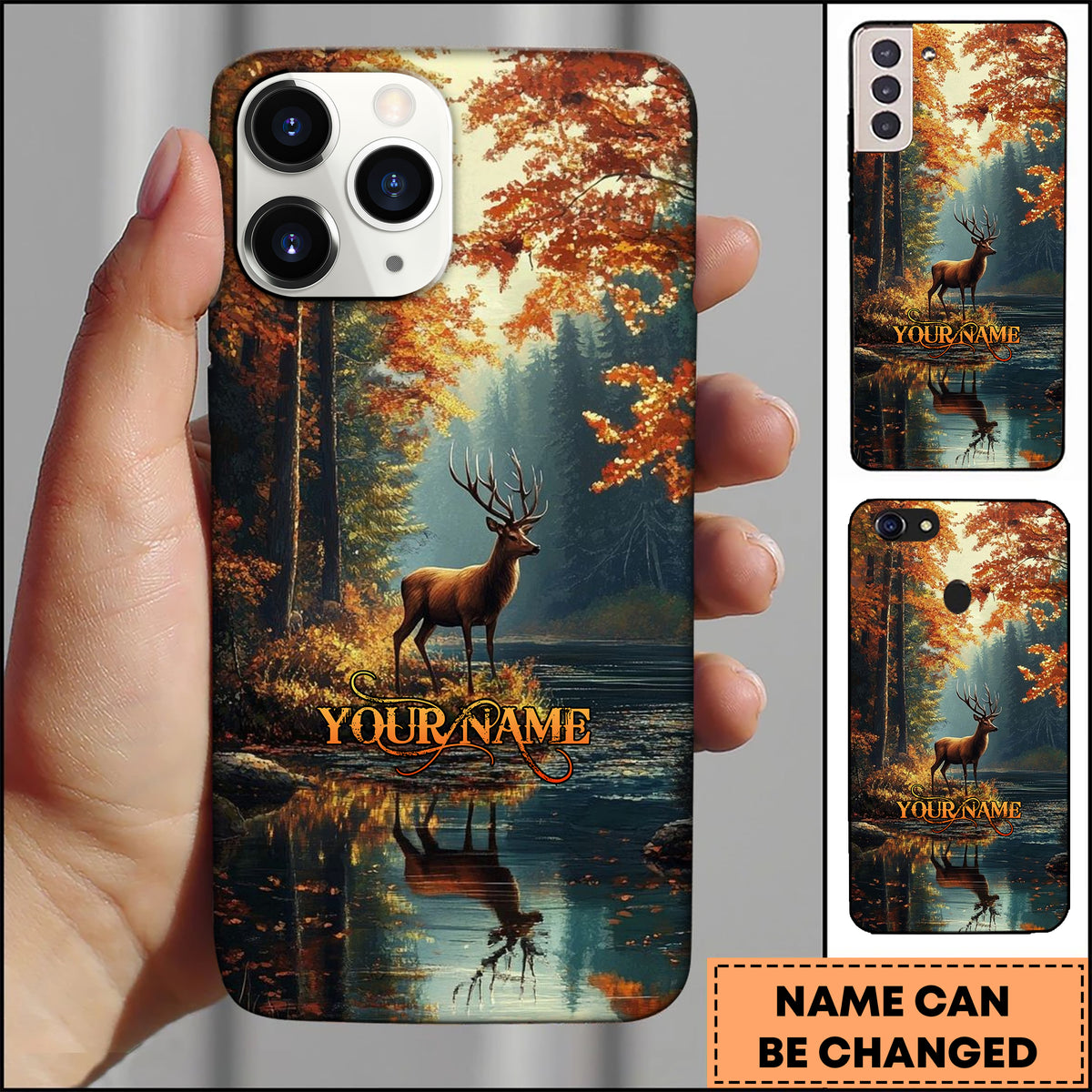Blisscorners Artist Hunting Deer Lake Autumn Reflection Sunset Personalized Name Phone Case