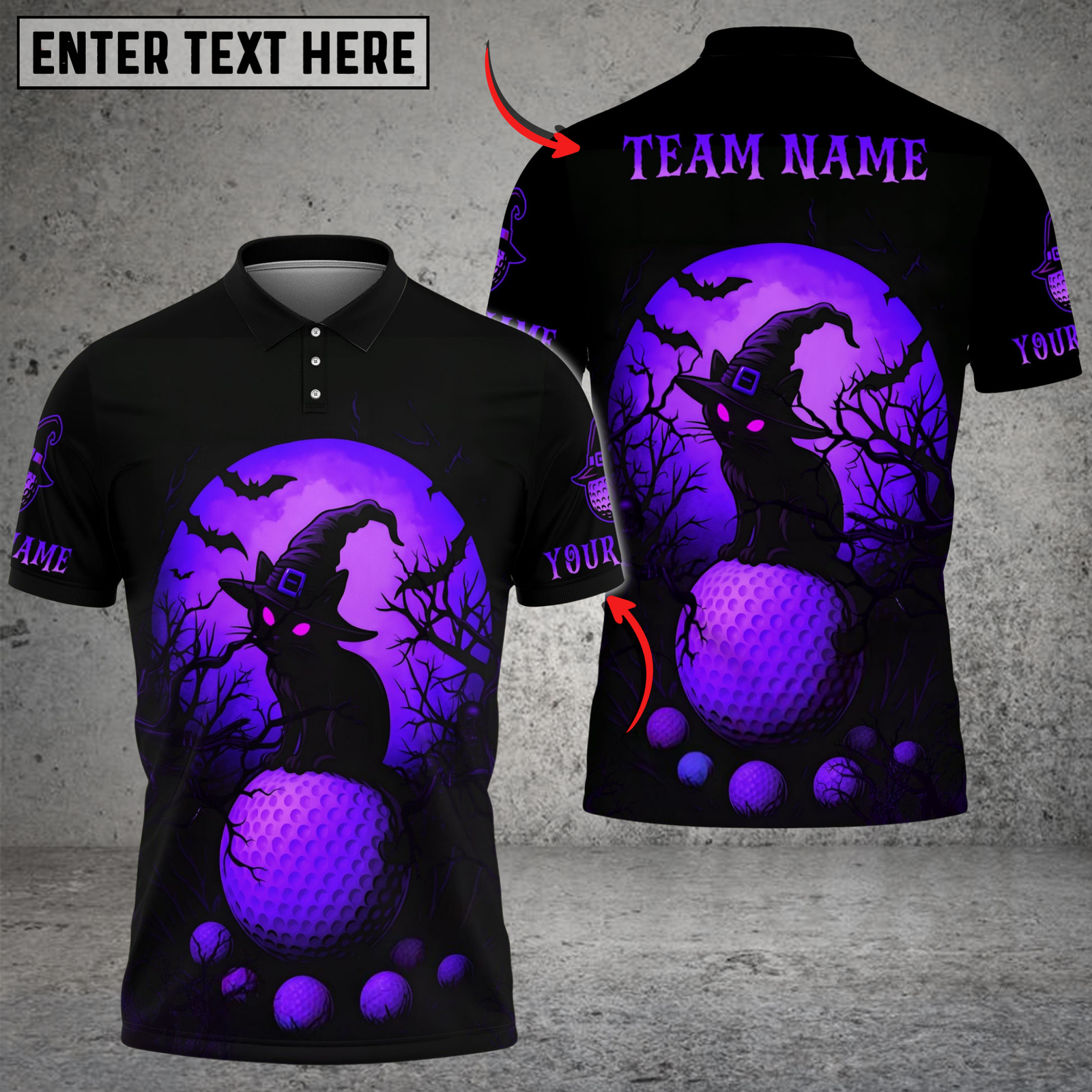 Blisscorners Golf Halloween Black Cat Multicolor Customized Name, Team Name 3D Shirts