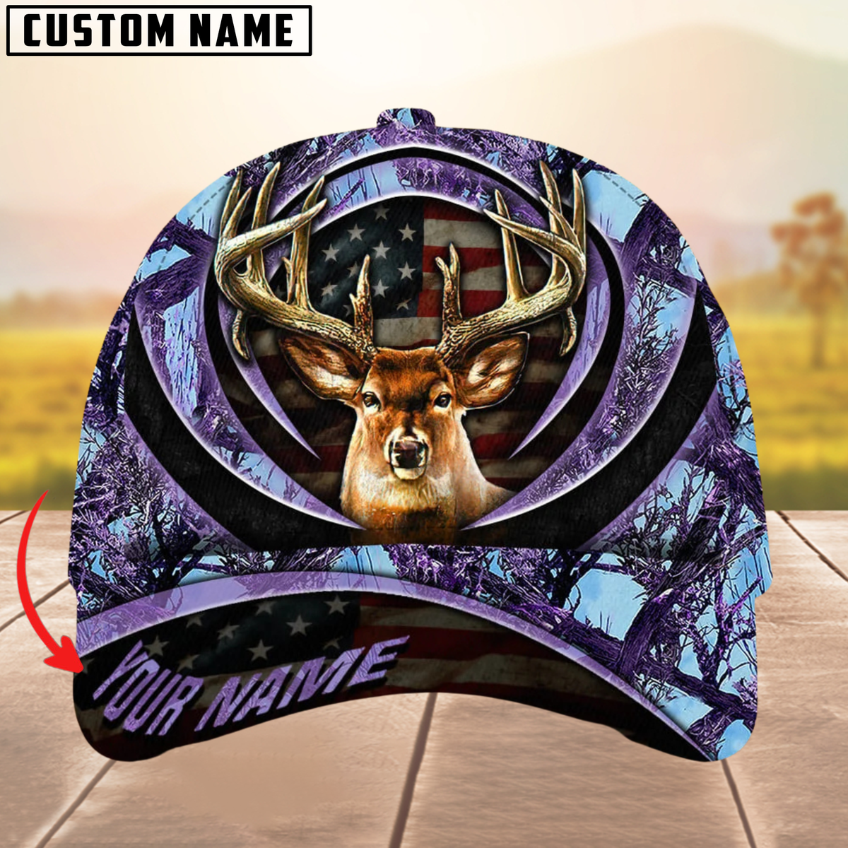 Blisscorners Premium The Best Of Flag Deer Arc Hunting Camouflage Pattern Multicolor Personalized Name 3D Cap