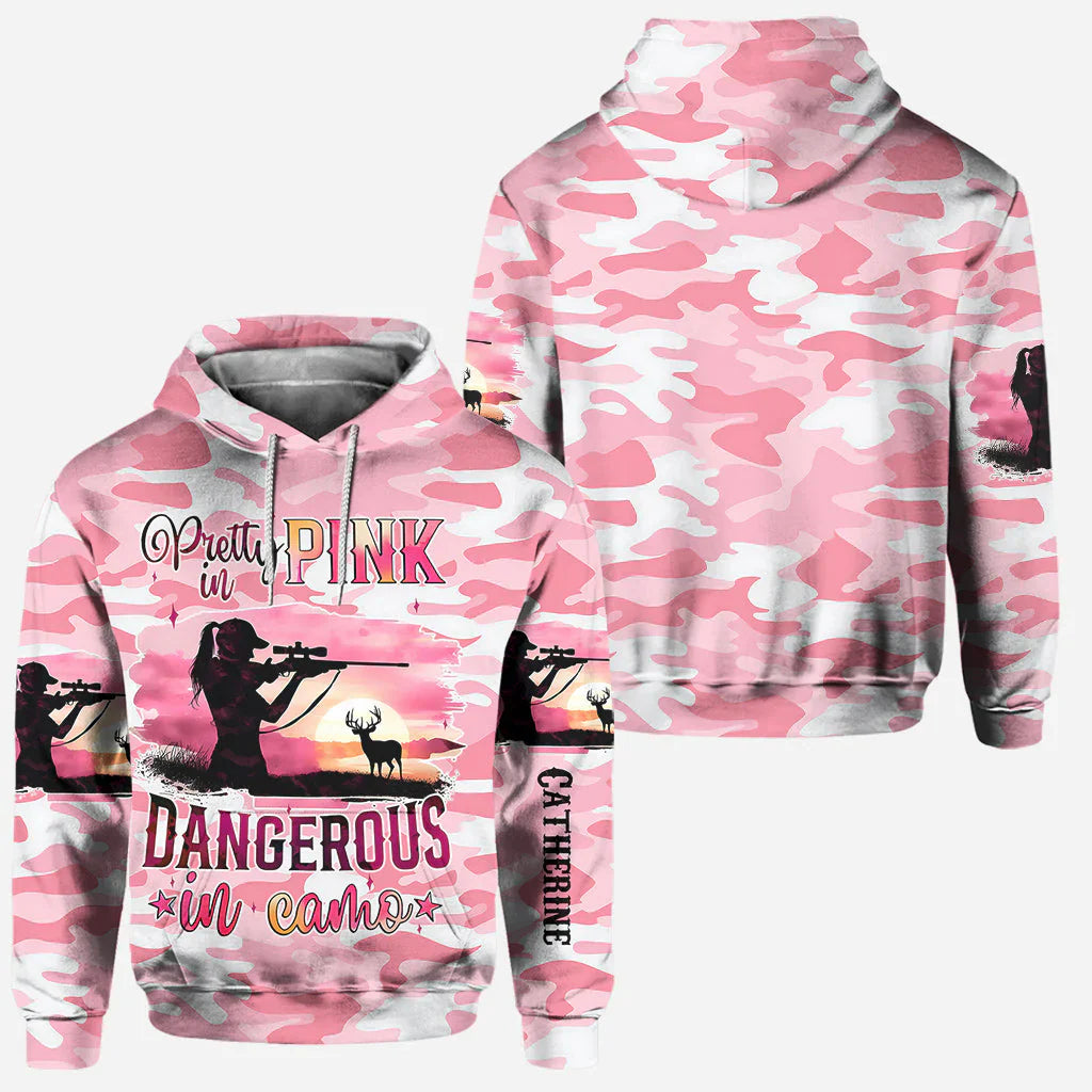 Blisscorners Pink Camo, Personalized Hunting All Over Shirt, Personalized 3D Hoodie For Hunting Lover