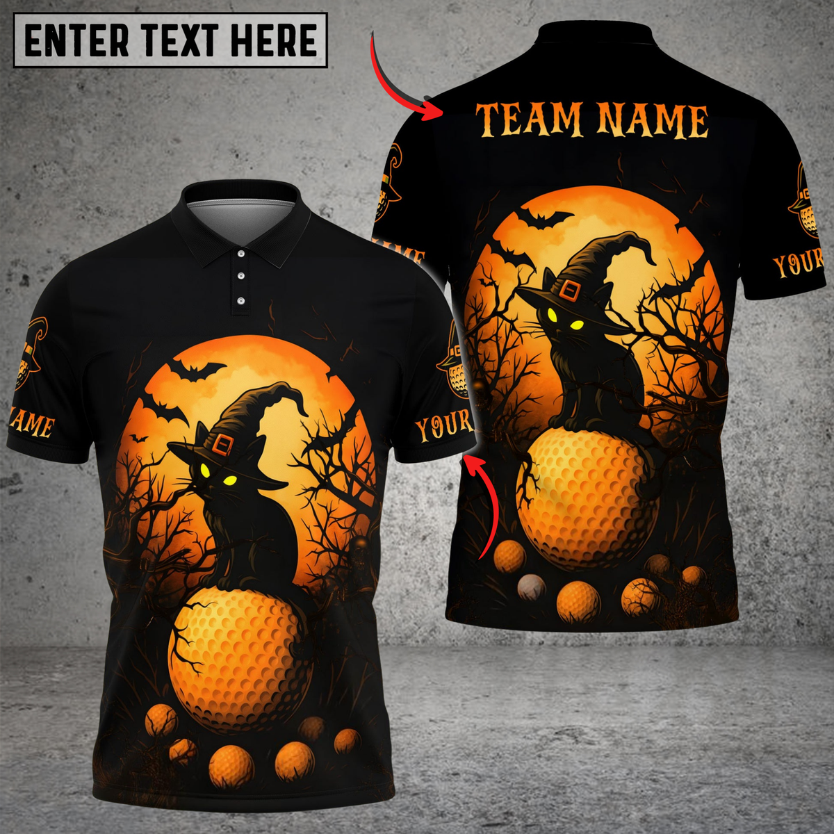 Blisscorners Golf Halloween Black Cat Multicolor Customized Name, Team Name 3D Shirts