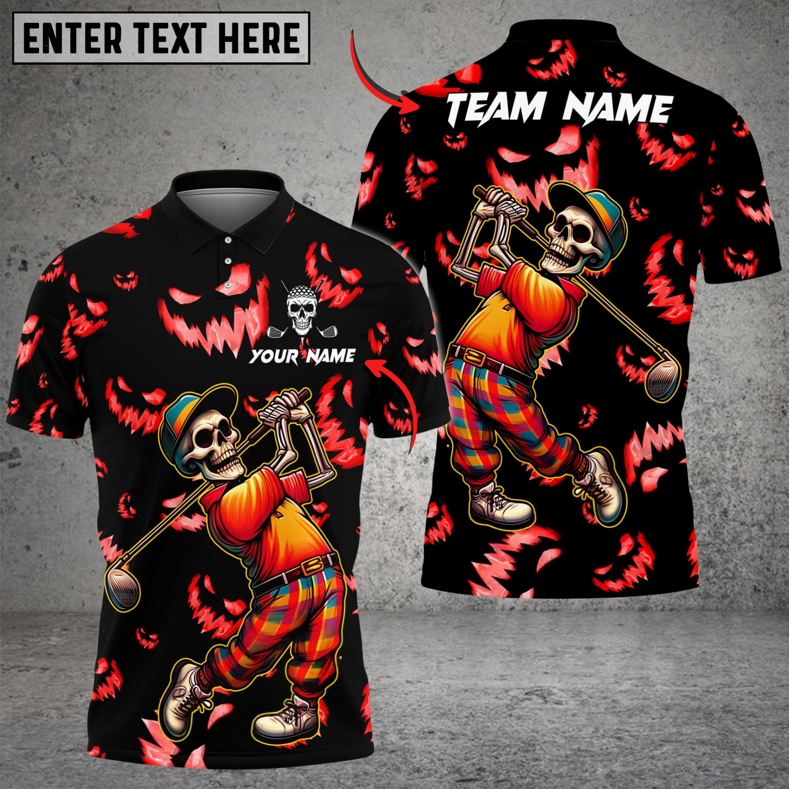 Blisscorners Golf Halloween Skeleton Multicolor Customized Name, Team Name 3D Shirts