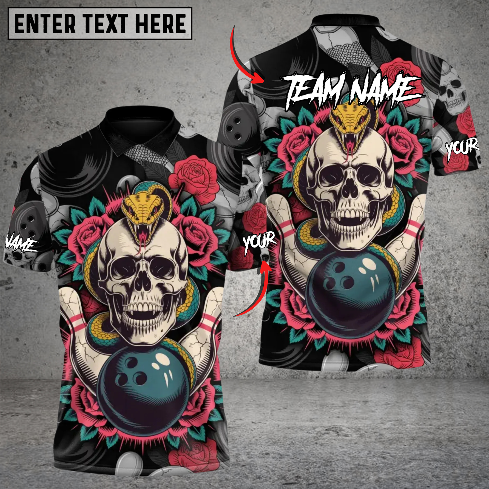 Blisscorners Skull & Roses Bowling Multicolor Customized Name, Team Name 3D Shirts