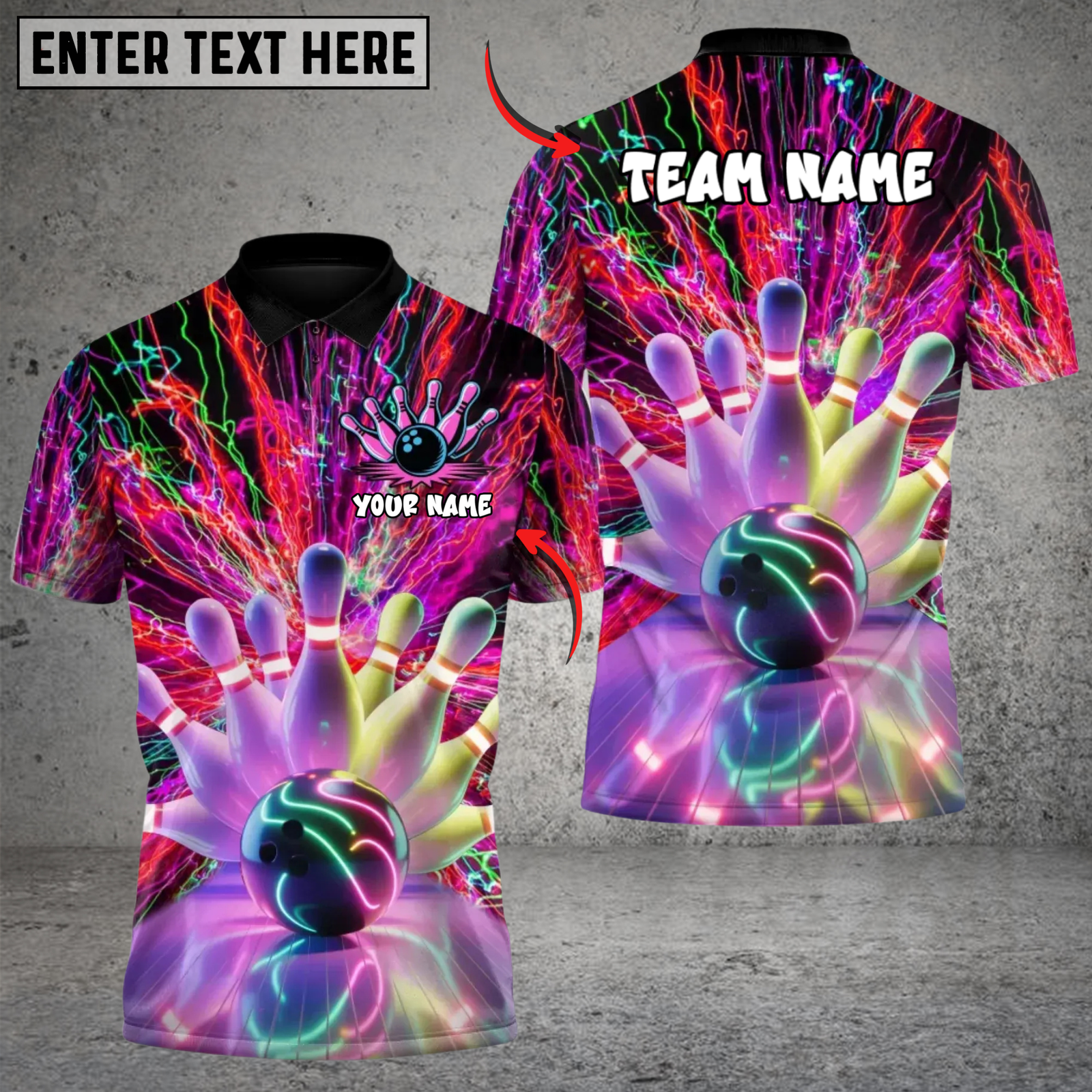 Blisscorners Bowling Neon Warrior Multicolor Customized Name Team Name 3D Shirts