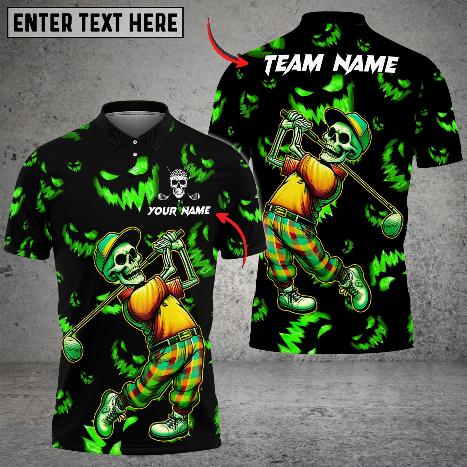 Blisscorners Golf Halloween Skeleton Multicolor Customized Name, Team Name 3D Shirts