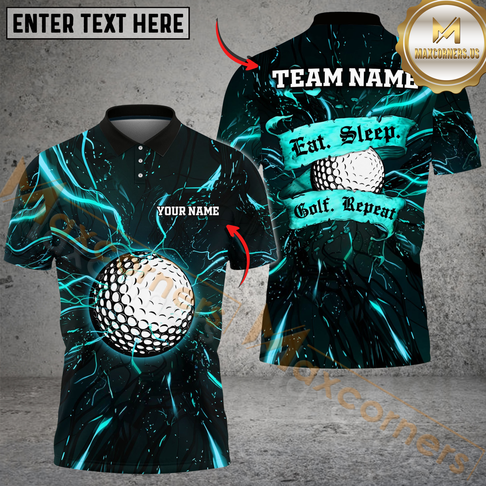 Blisscorners Electric Golf Repeat Funny Golf Polo Shirt, Customized Name & Team Name 3D Shirts (4 Colors)