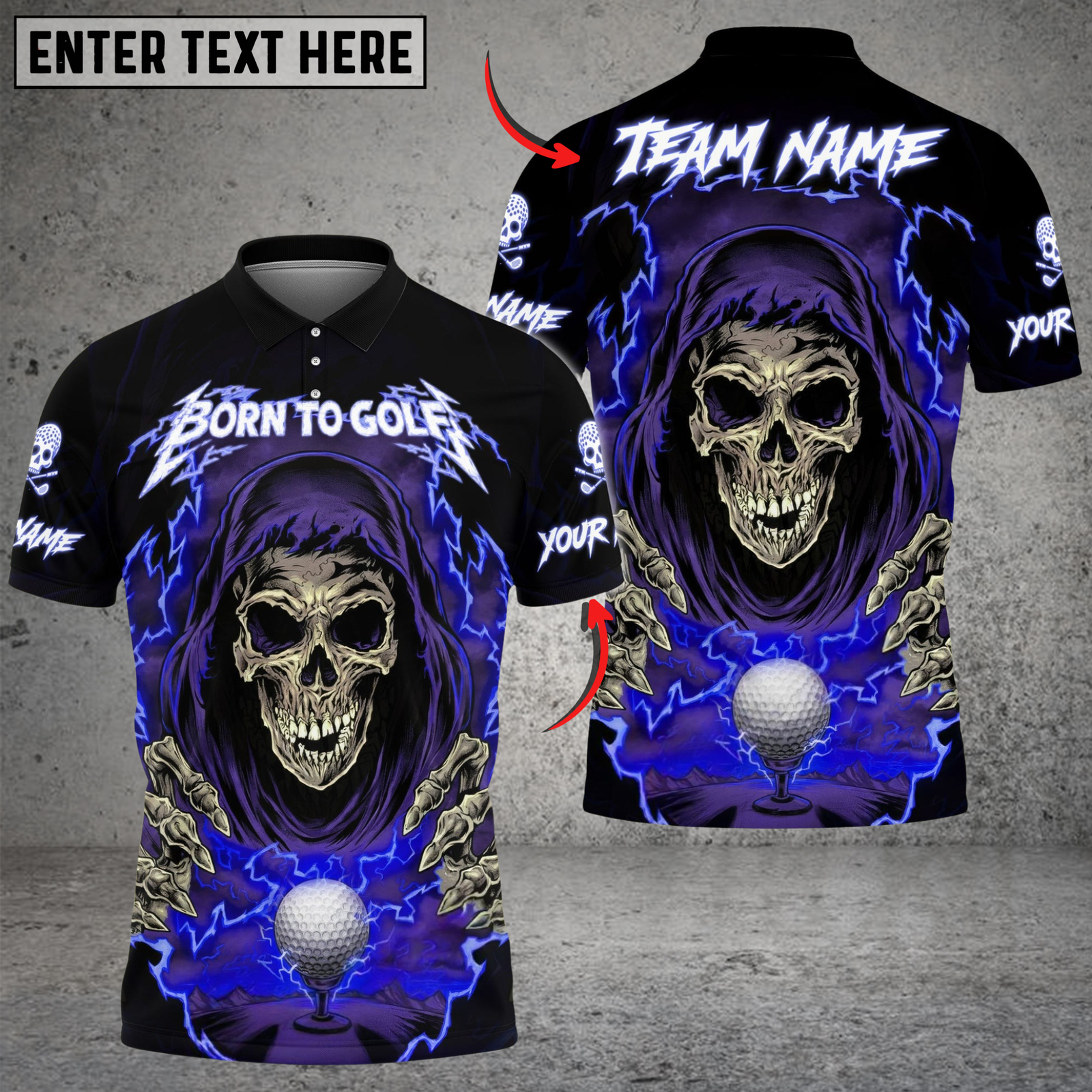 Blisscorners Born to Golf Reaper Polo Shirt, Customized Name & Team Name 3D Shirts (4 Colors)