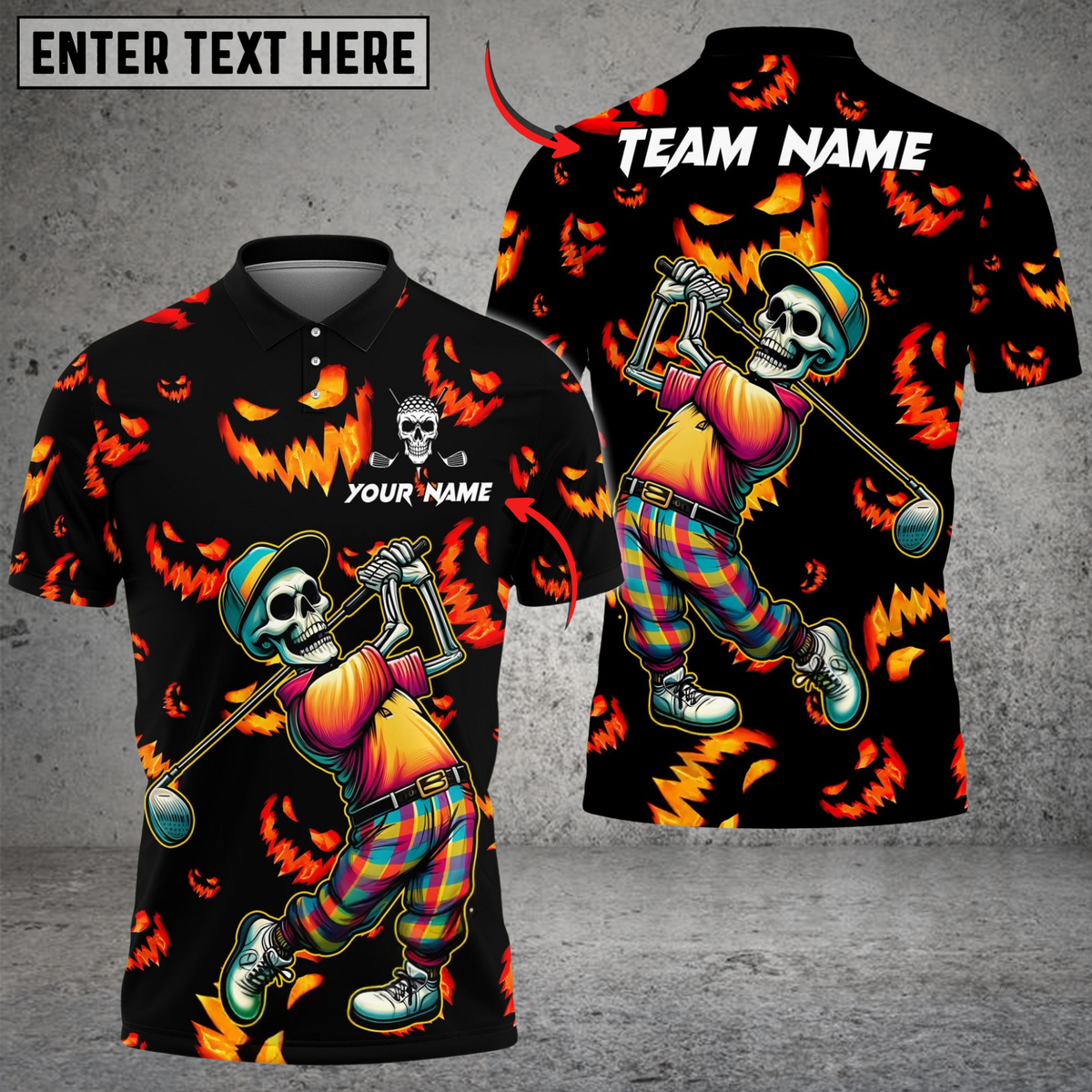 Blisscorners Golf Halloween Skeleton Multicolor Customized Name, Team Name 3D Shirts
