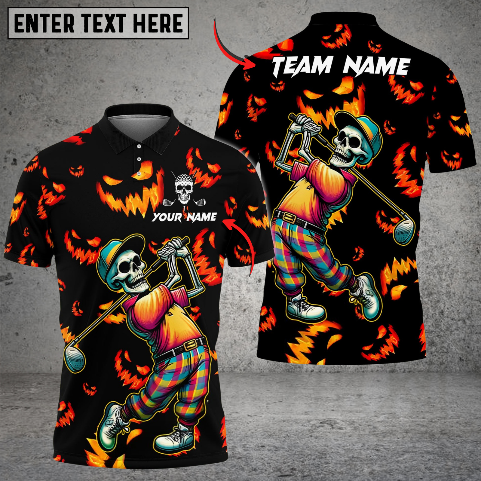 Blisscorners Golf Halloween Skeleton Multicolor Customized Name, Team Name 3D Shirts