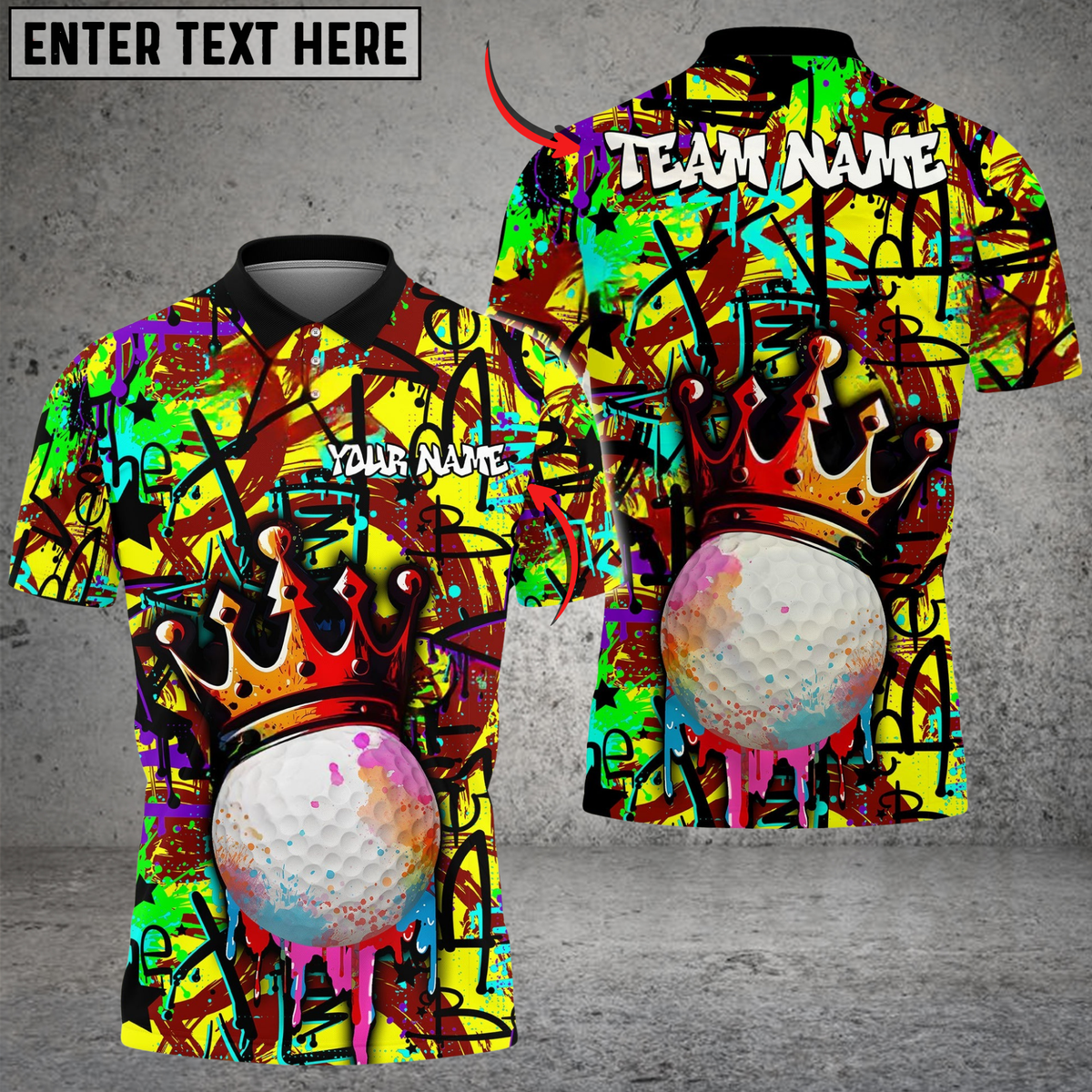Blisscorners Golf Graffiti Crown Multicolor Customized Name, Team Name 3D Shirts