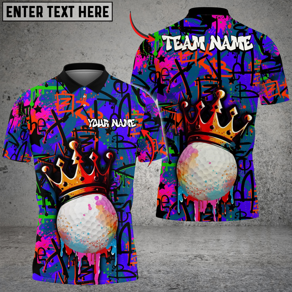 Blisscorners Golf Graffiti Crown Multicolor Customized Name, Team Name 3D Shirts