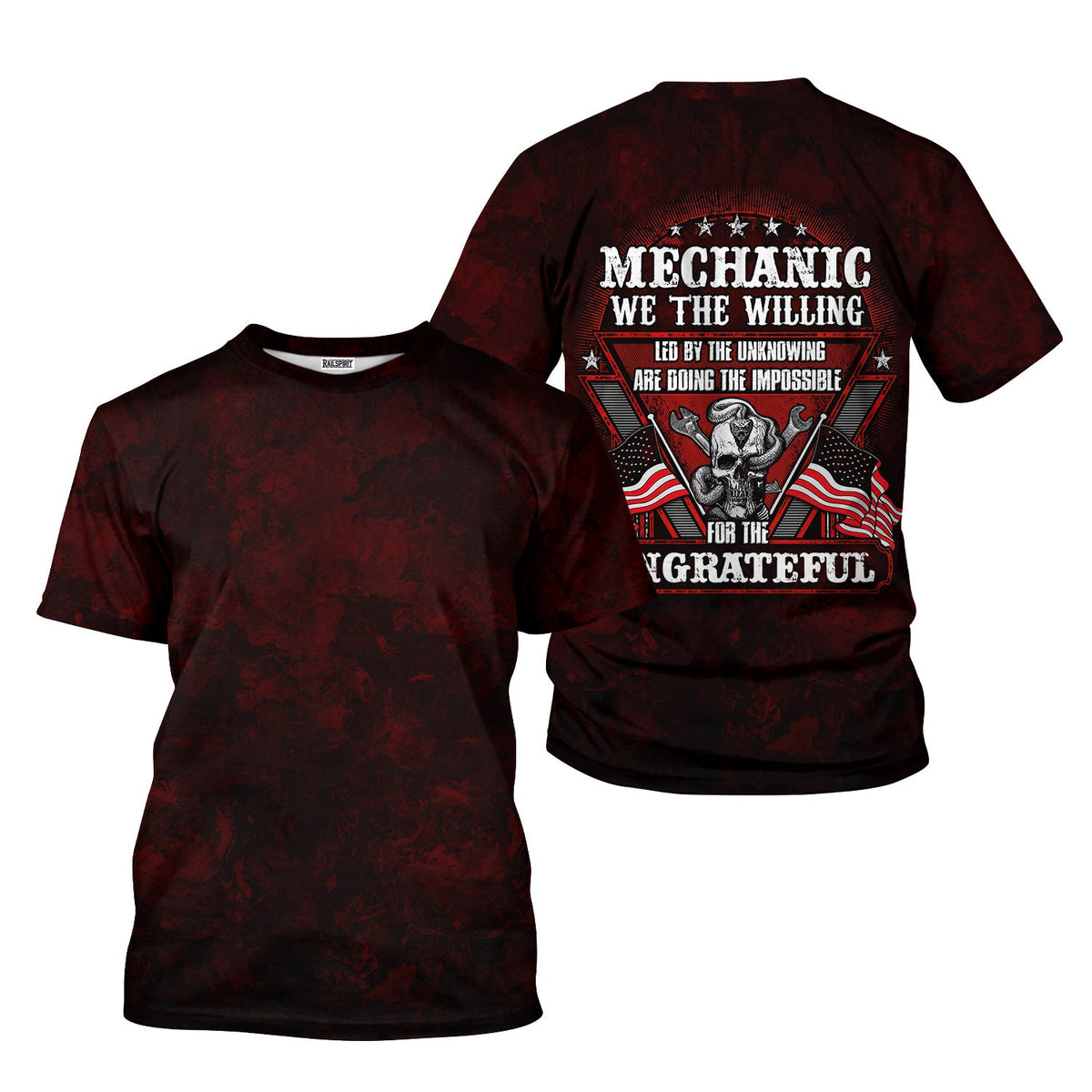 Blisscorners Mechanic Shirt Doing The Impossible For The Ungrateful Skull Wrench Patriotic American Flag Auto Repair Garage Workwear Gift