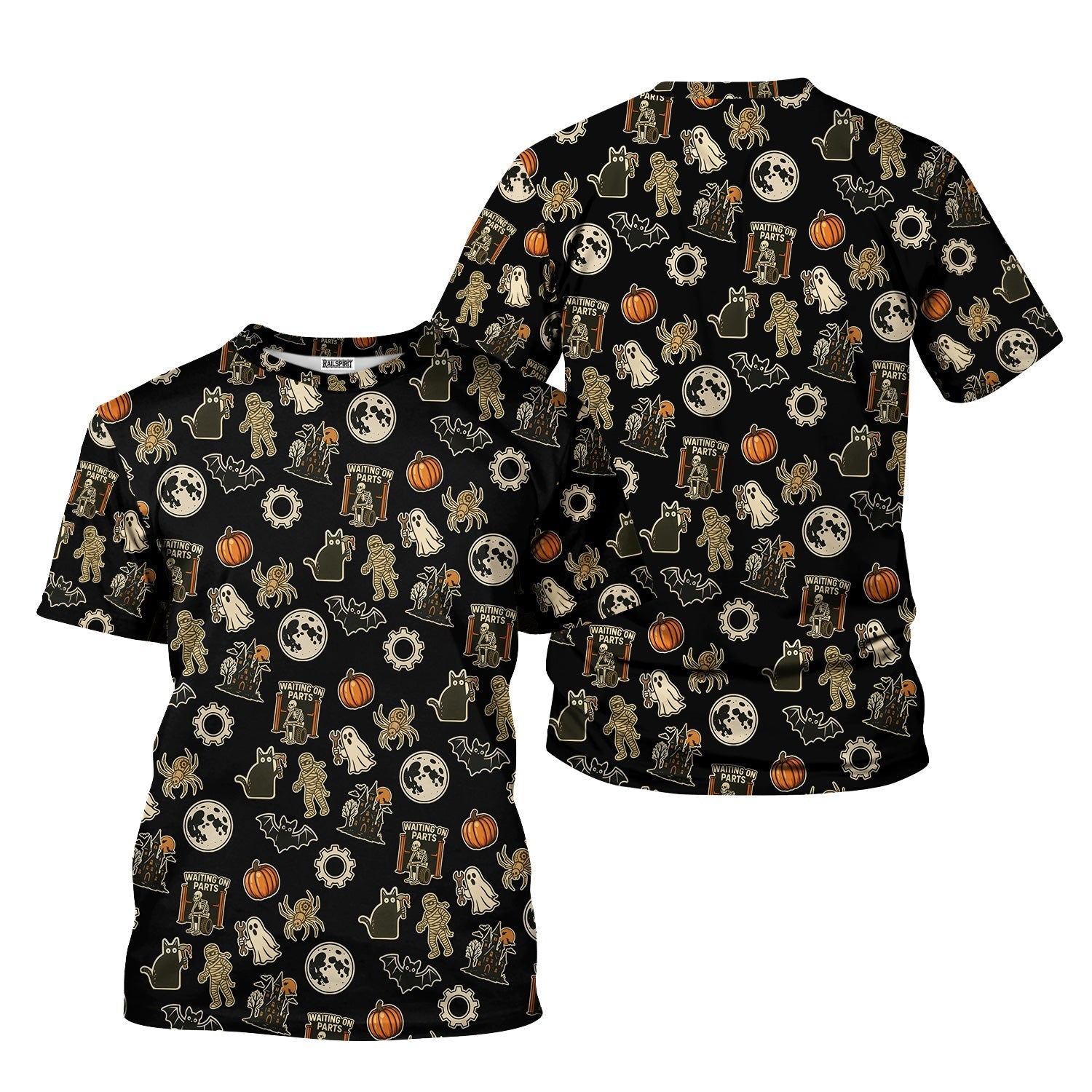 Blisscorners Funny Halloween Mechanic T Shirt, Spooky Pumpkin Ghost Mummy Spider Bat Moon Costume Tee Funny Scary Shirt for Mechanic
