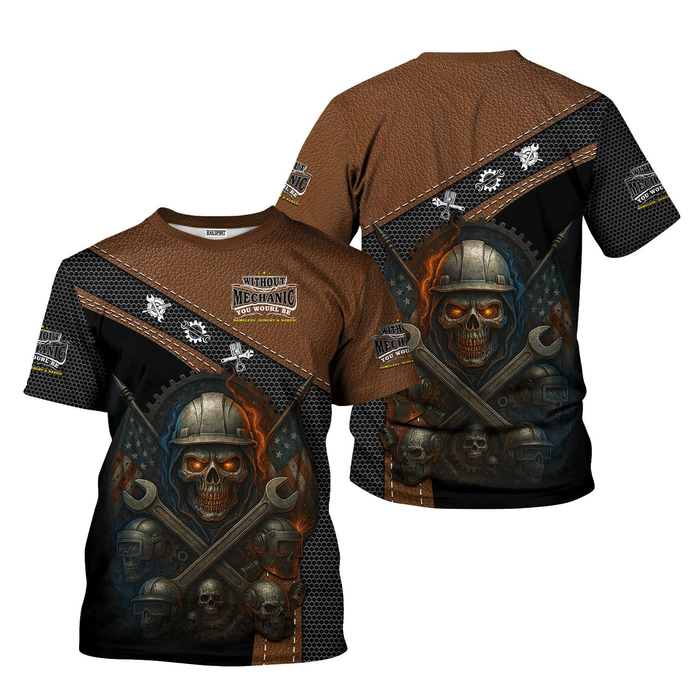 Blisscorners Skull Mechanic T Shirt Without Mechanic You Would Be Homeless Hungry Naked American Flag Auto Repair Garage Workwear Gift For Men Dad
