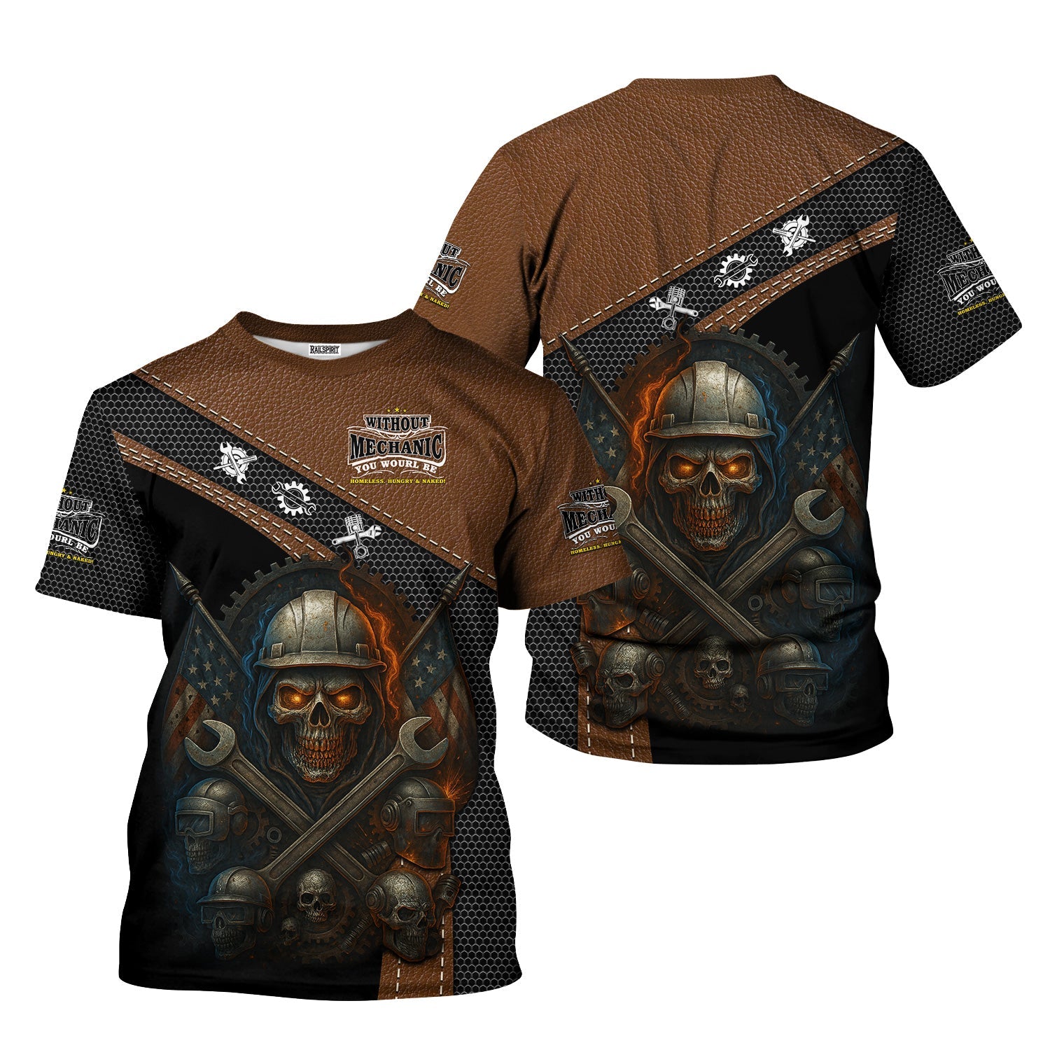Blisscorners Skull Mechanic T Shirt Without Mechanic You Would Be Homeless Hungry Naked American Flag Auto Repair Garage Workwear Gift For Men Dad
