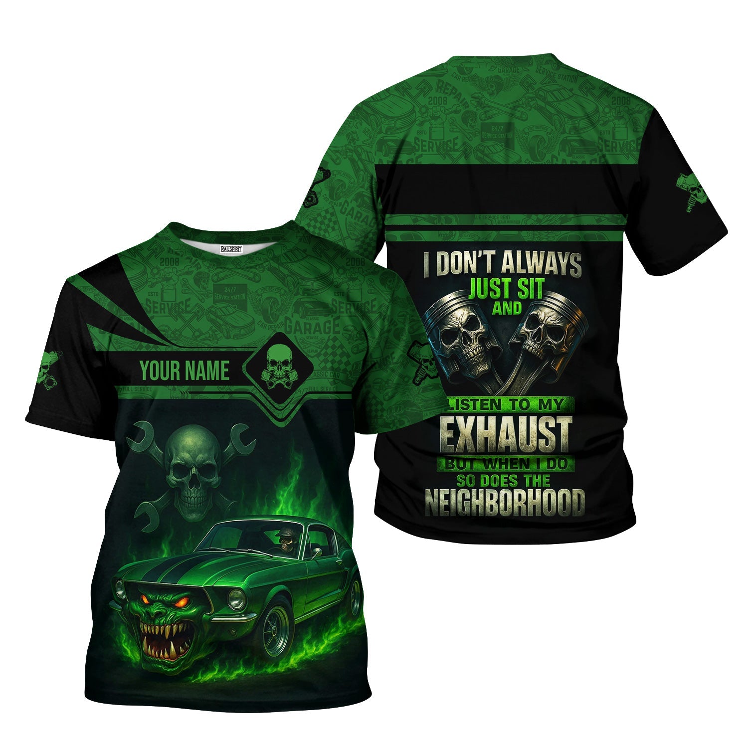 Blisscorners Personalized Mechanic Shirt, I Don't Always Just Sit And Listen To My Exhaust, Monster Car Design, Gift For Men