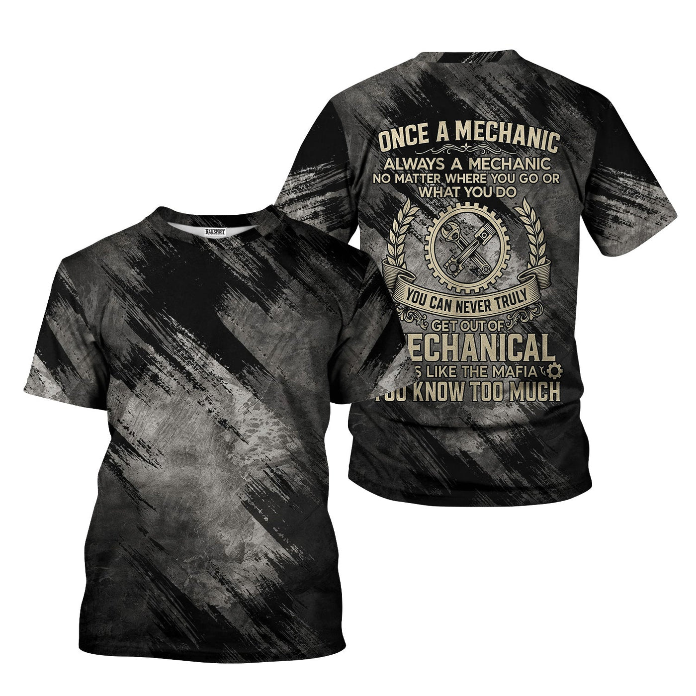 Blisscorners You Can Never Truly Get Out Of Mechanical Shirt Funny Printed Vintage Mechanic Unisex T Shirt Engine Piston and Wrench Design
