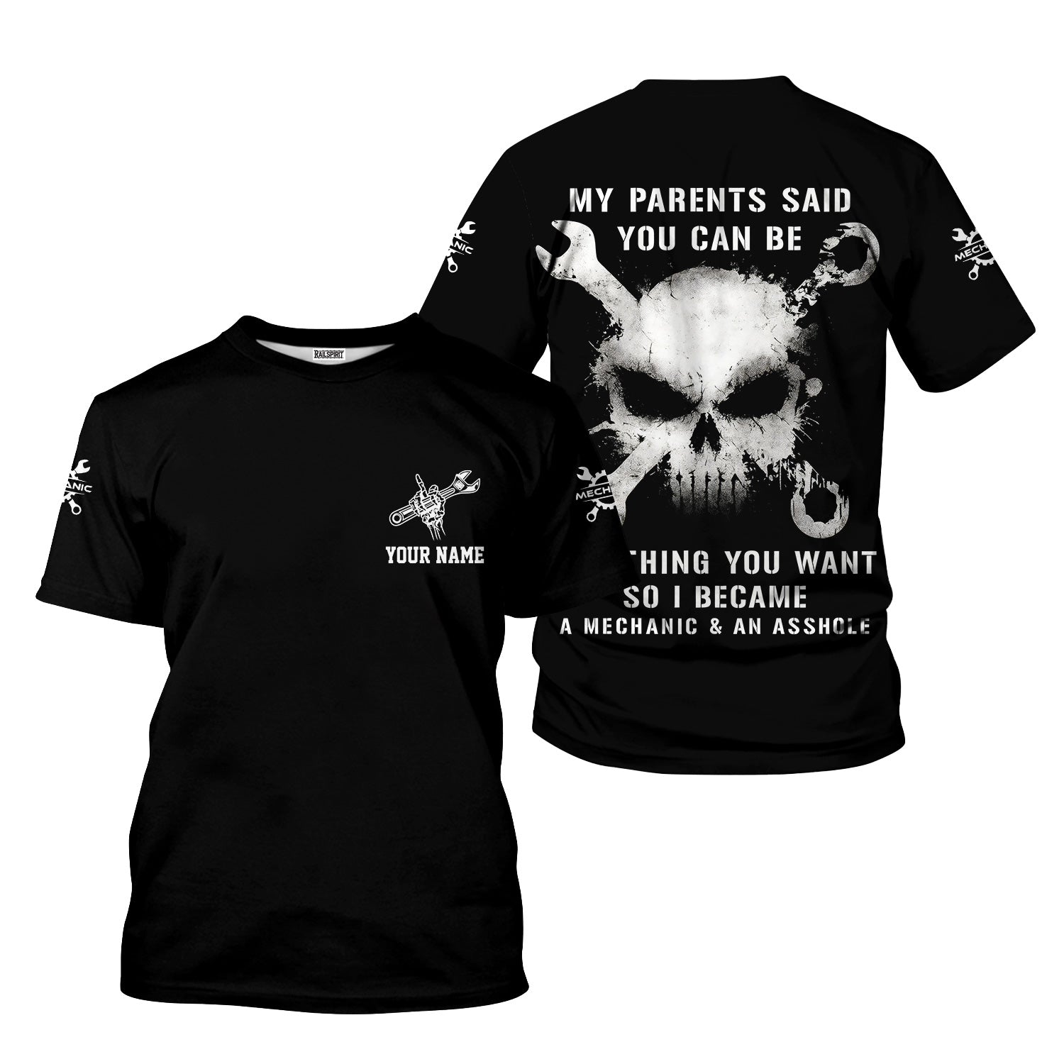 Blisscorners Custom Name Mechanic Shirt, Funny My Parents Said You Can Be Anything So I Became A Mechanic And An Asshole Shirt, Gift Car Repair Worker