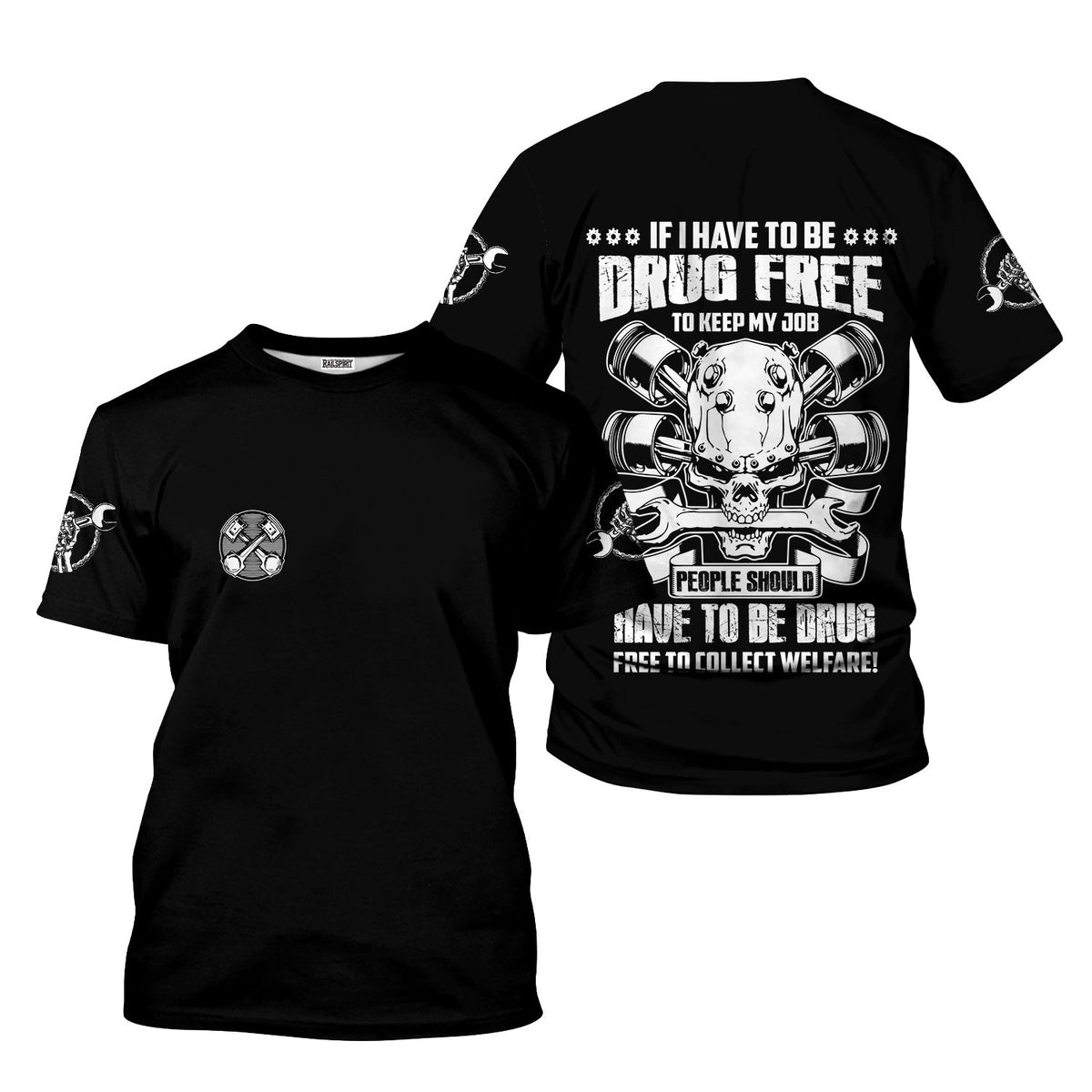 Blisscorners Funny Mechanic Shirt If I Have To Be Drug Free To Kep My Job Skull Wrench Black Hoodie