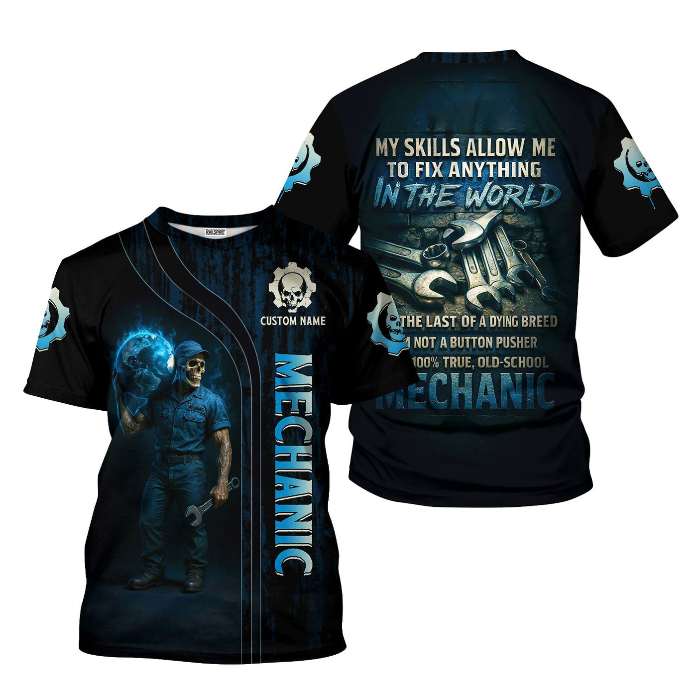 Blisscorners Personalized T-Shirt The Last Of A Dying Breed Old School Mechanic Carrying The Earth Design Shirt