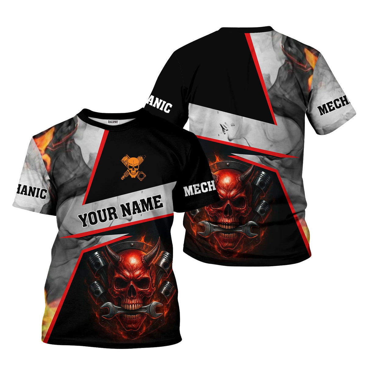 Blisscorners Custom Name Funny Mechanic Shirt Vintage Devil With Wrench Printed Mechanic T Shirt