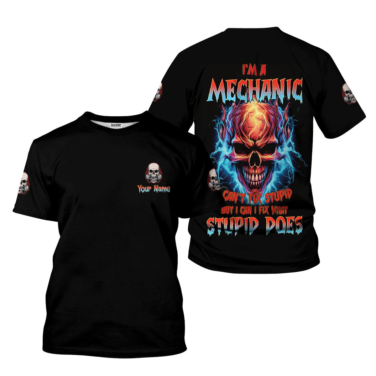 Blisscorners Custom Name Skull Mechanic Shirt I'm A Mechanic Printed Jacket Hoodie All Over Print
