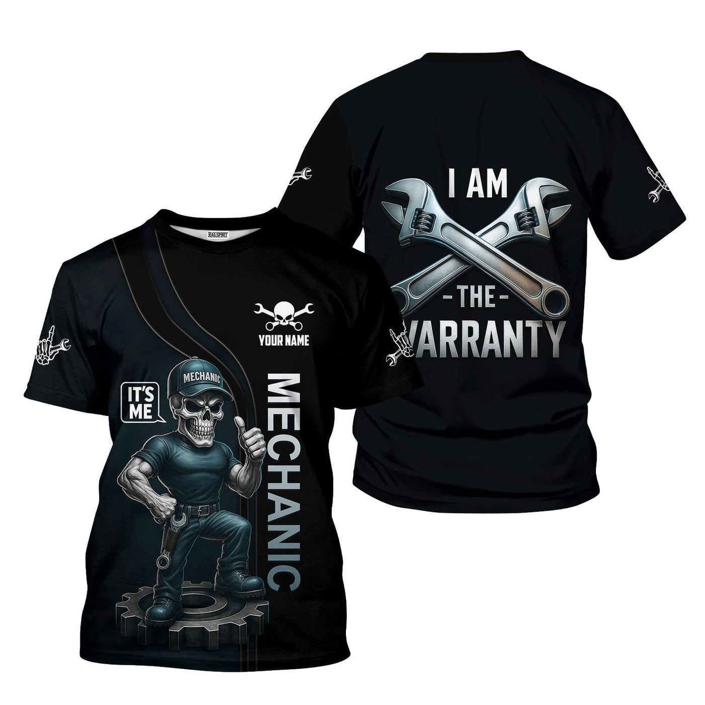 Blisscorners Personalized Mechanic Shirt, I Am Warranty, Skull Funny Design, Gift For Men