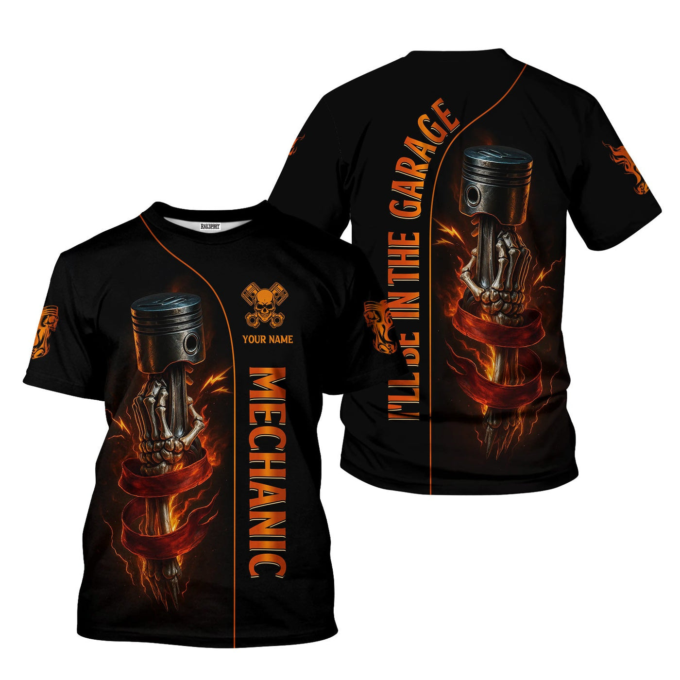 Blisscorners Personalized Mechanic Shirt, I'll Be In The Garage, Skull Hand Holding Piston Design, Gift For Men