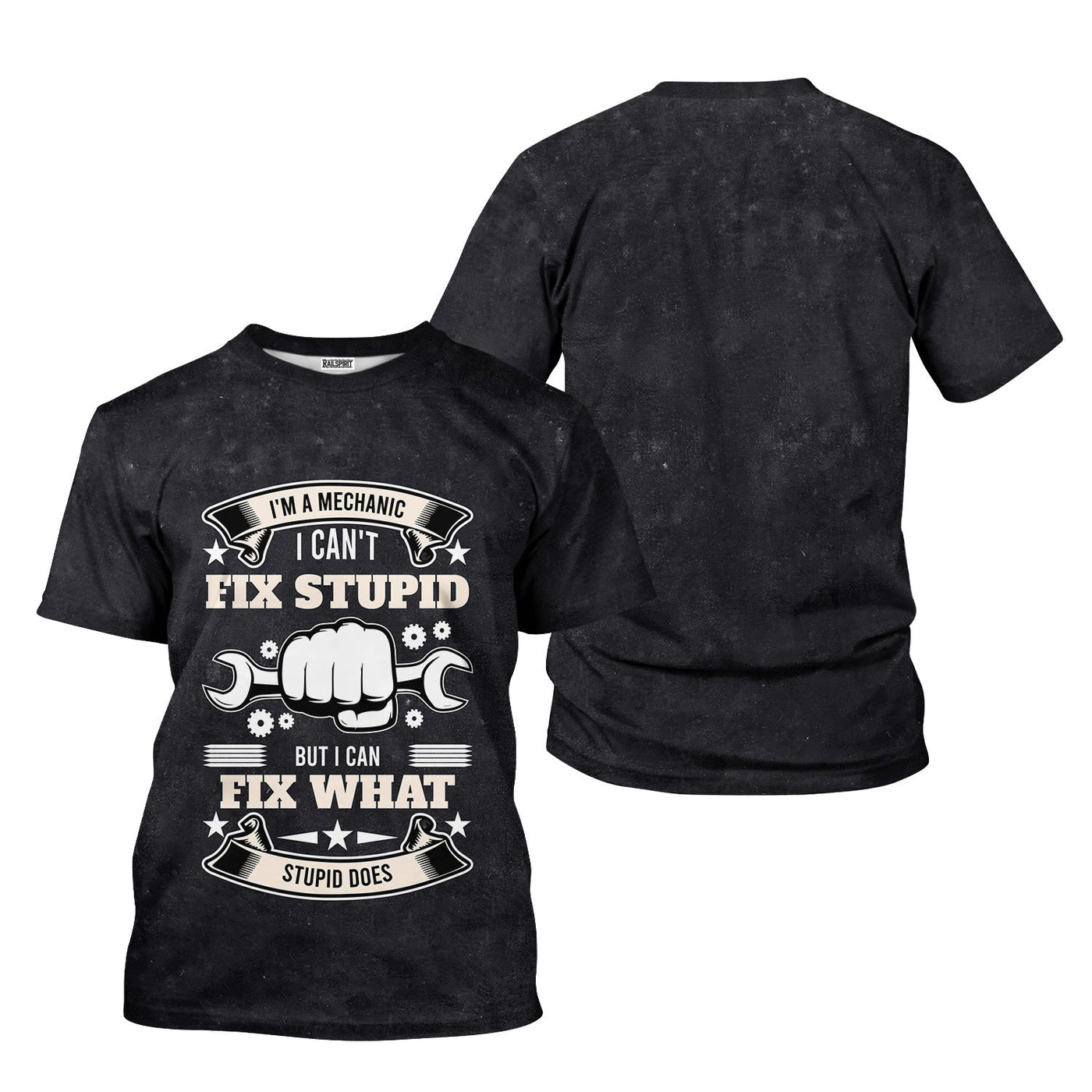 Blisscorners Vintage Mechanic Unisex I'm A Mechanic I Can't Fix Stupid Black Shirt All Over Print