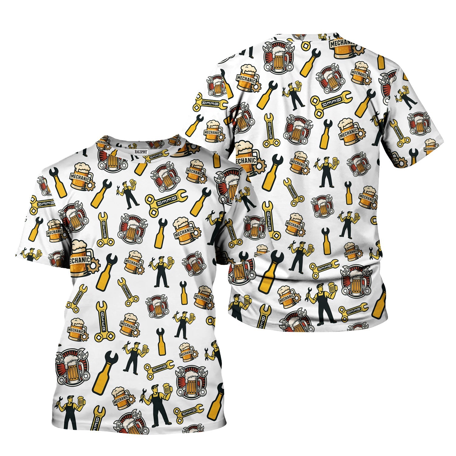 Blisscorners Mechanic T-Shirt Beer and Wrench Funny Pattern Design Shirt Mechanic Gift For Men