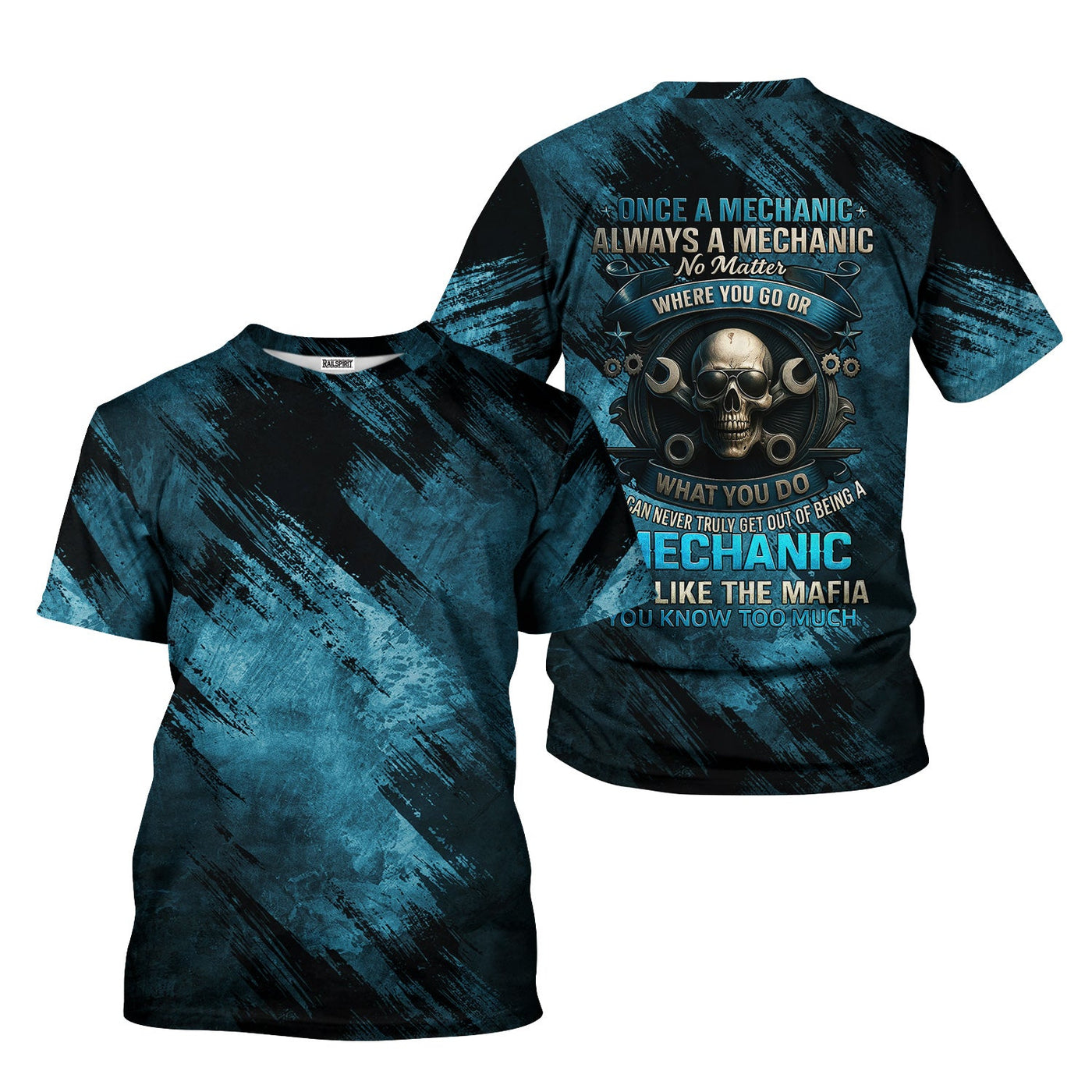 Blisscorners Once A Mechanic Always A Mechanic Shirt Funny Printed Vintage Mechanic Unisex T Shirt Skull Wearing Glass Design