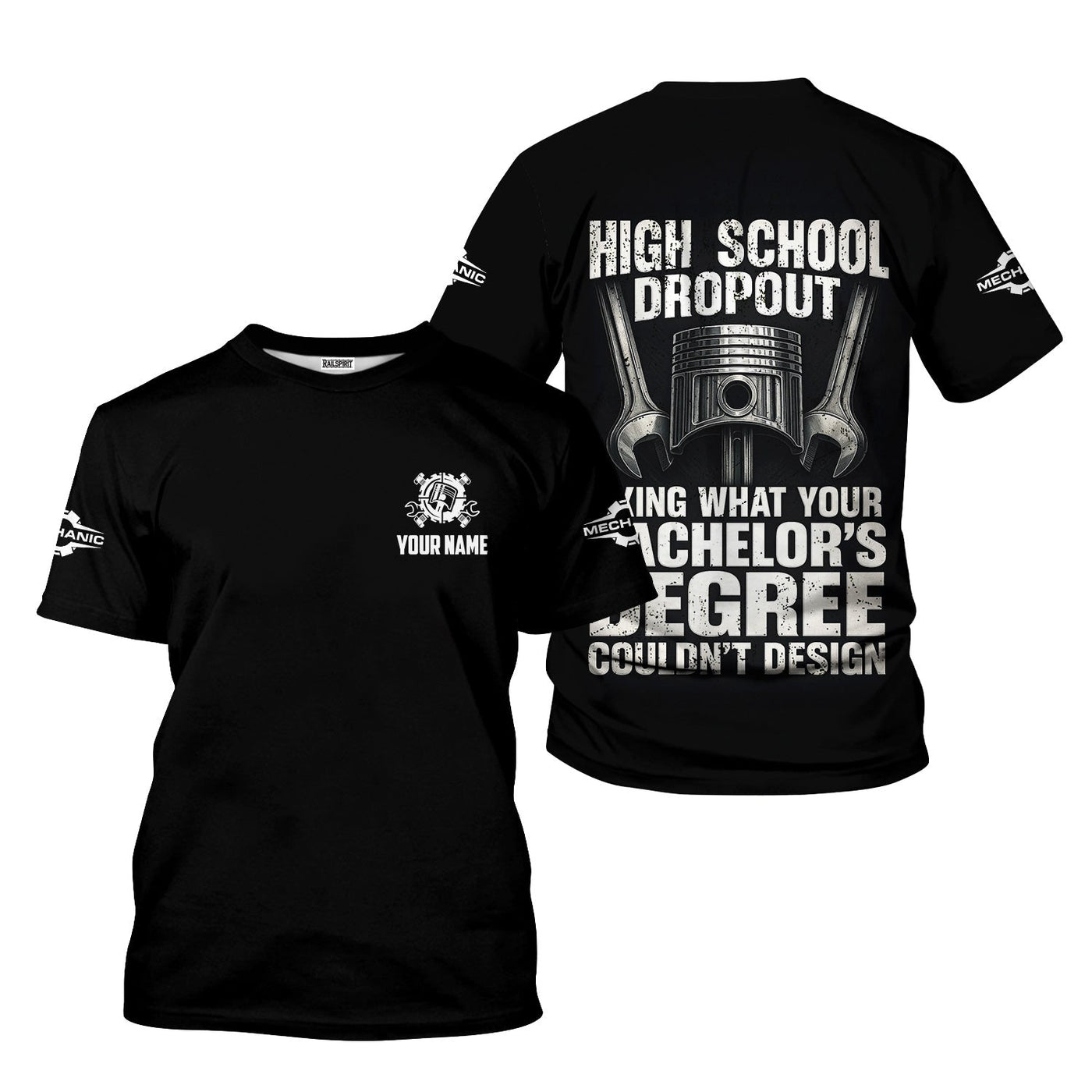 Blisscorners Personalized Mechanic Shirt, High School Dropout Fixing What Your Bachelor's Degree Couldn't Design, Gift For Men
