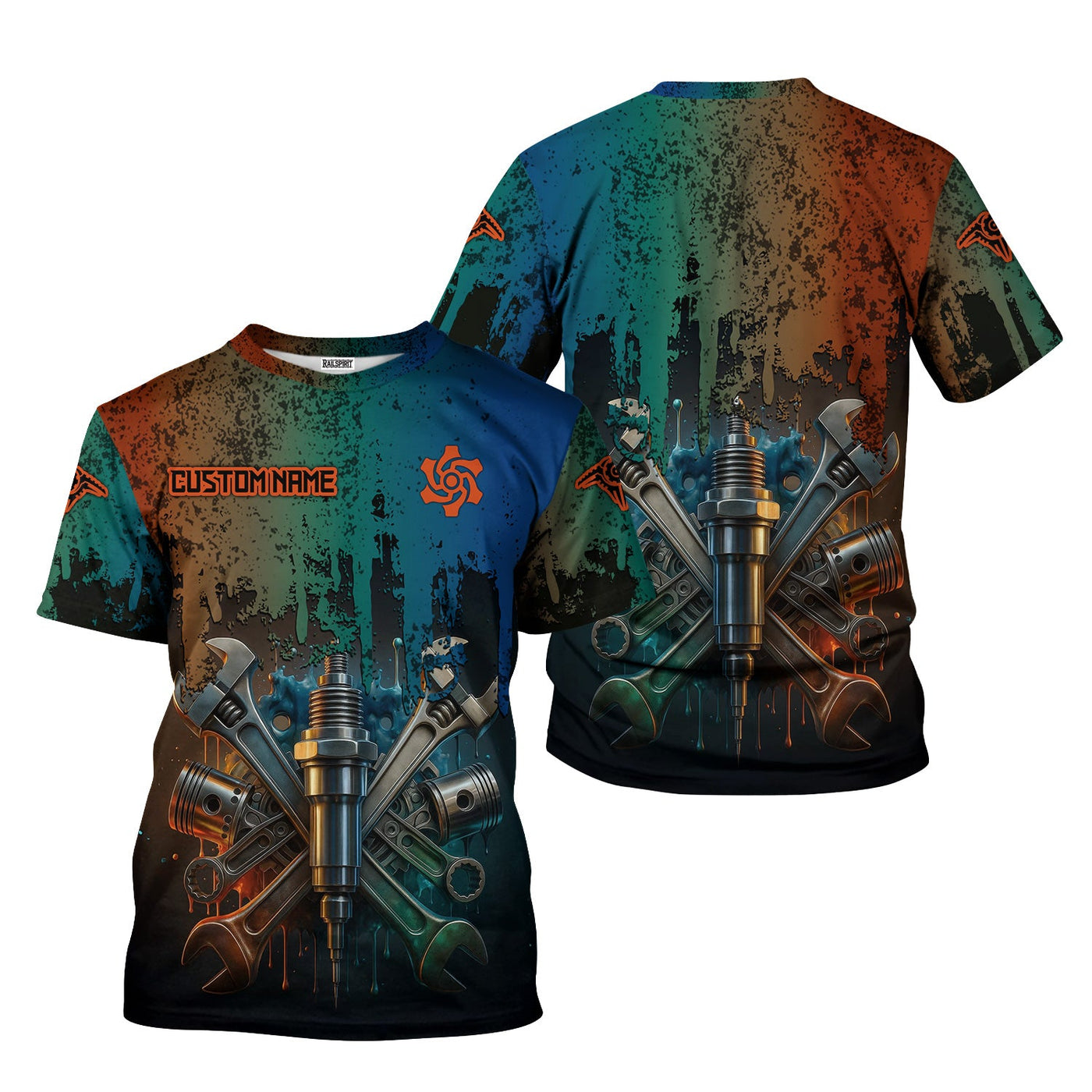 Blisscorners Personalized Mechanic Shirt, Colorful Wrenches Piston and Spark Plug Design, Gift For Men