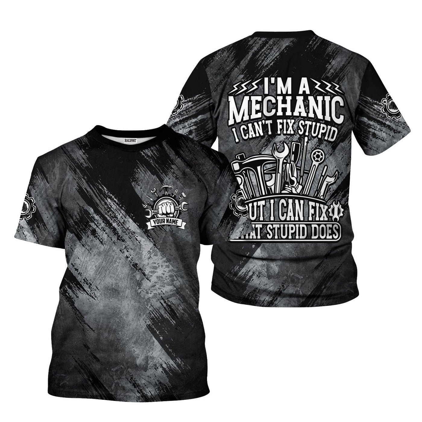 Blisscorners Vintage Mechanic Unisex T Shirt I'm A Mechanic I Can't Fix Stupid Shirt All Over Print
