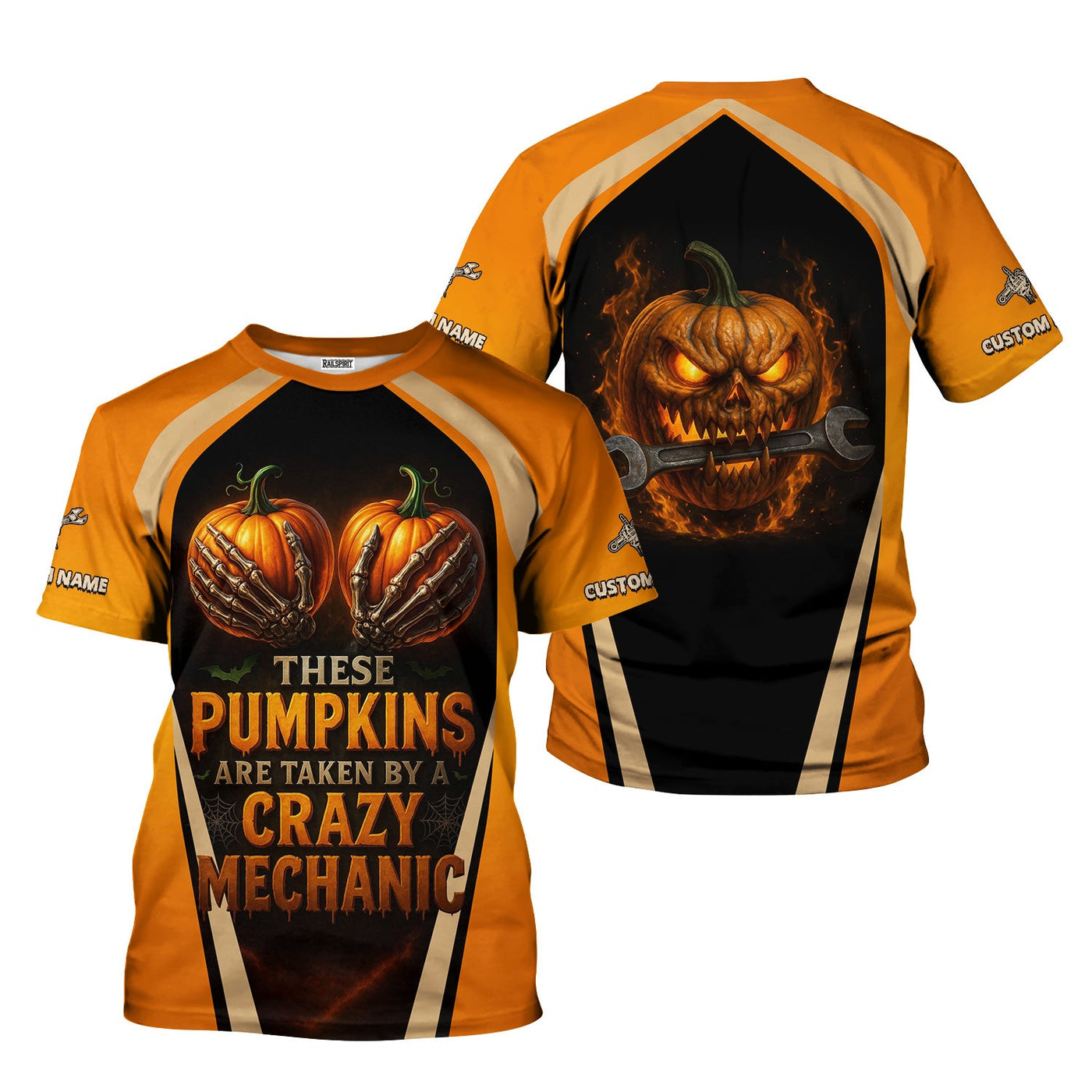 Blisscorners Personalized Mechanic Shirt, Funny Halloween Design These Pumpkins Are Taken By A Crazy Mechanic, Gift For Men