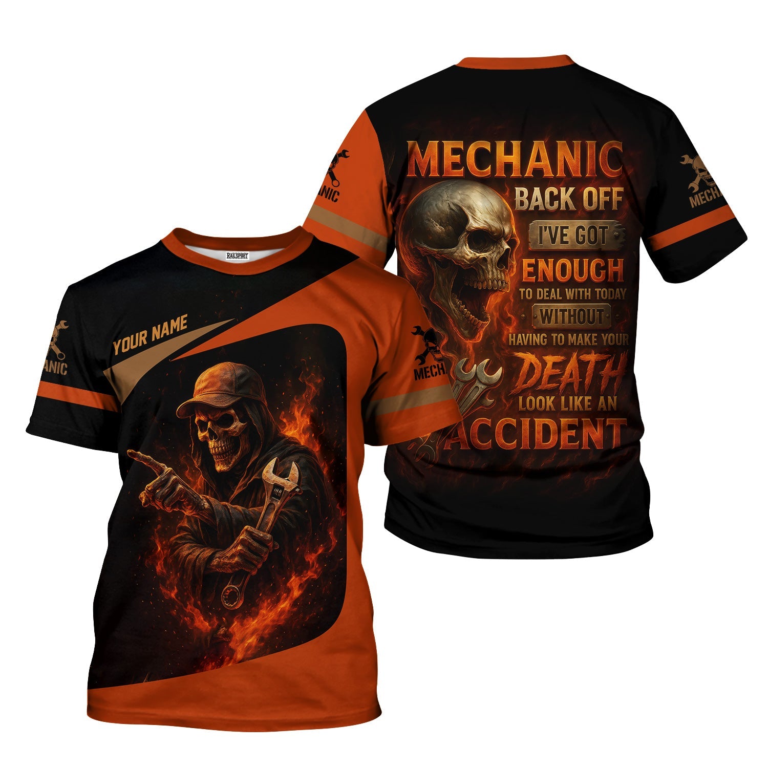 Blisscorners Personalized T-Shirt Back Off I've Got Enough To Deal With Today Grim Reaper Design Shirt For Mechanics