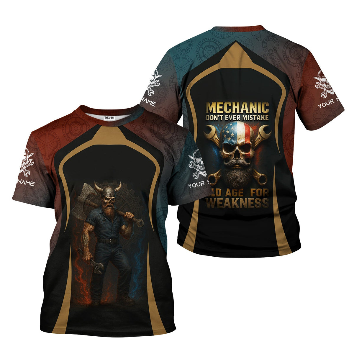 Blisscorners Personalized T-Shirt Mechanic Don't Ever Mistake Old Age For Weakness Viking Design Shirt For Mechanics